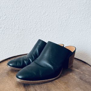 Madewell Black Leather Harper Slip-On Block Heeled Mules Women's Size 9.5